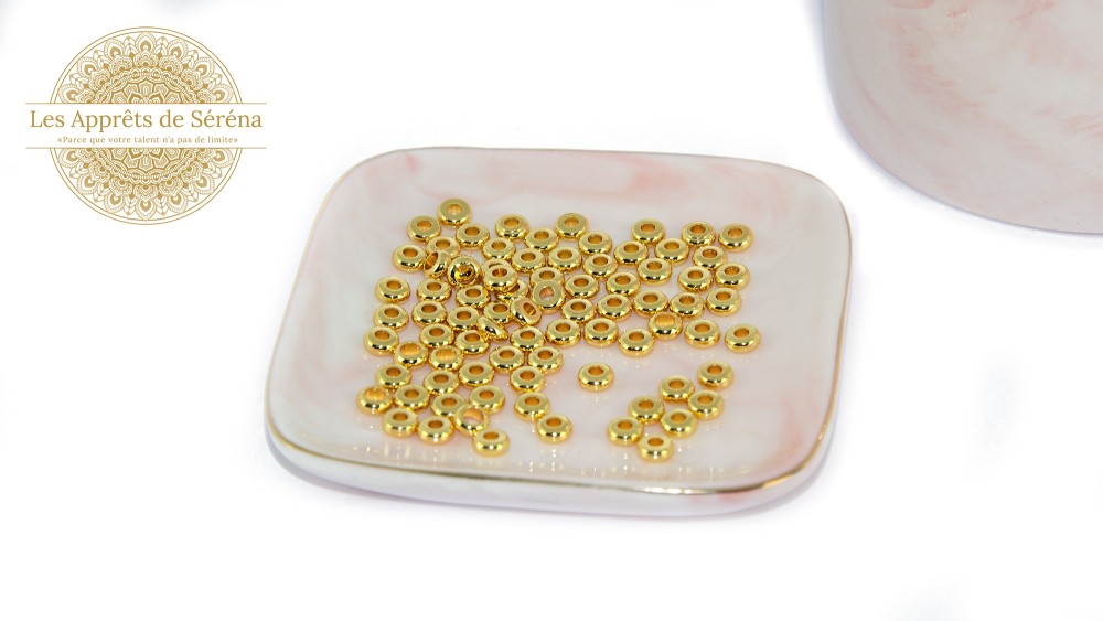 Perles intercalaires rondelles 4x1.5mm en laiton doré