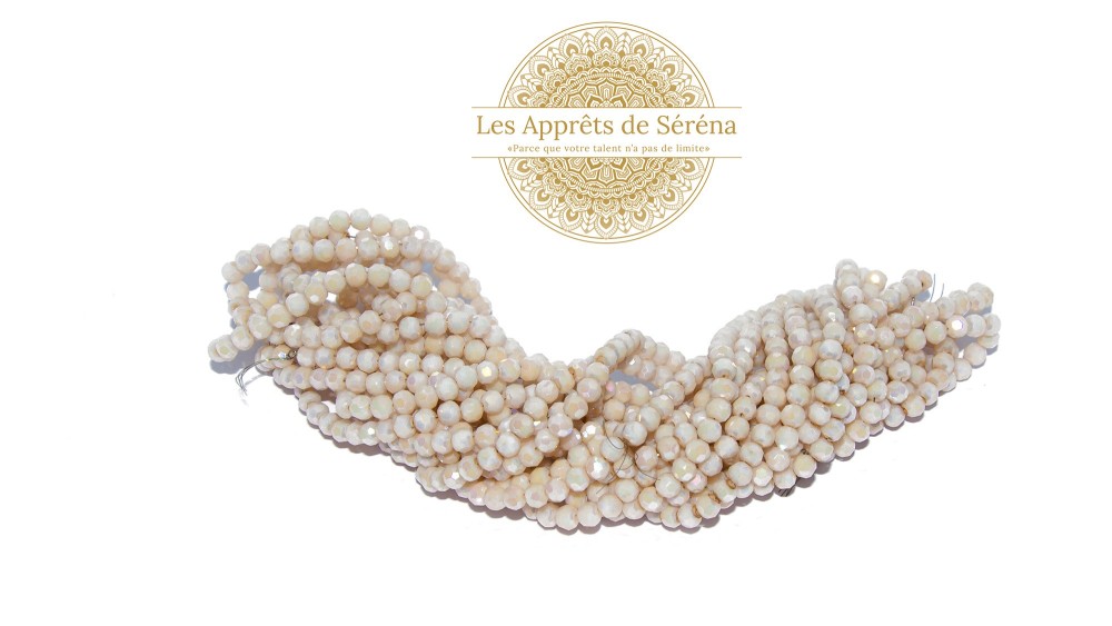Perles verre abaques à facettes 4x3mm ivoire AB