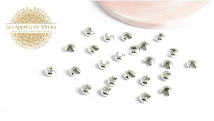 Caches perles à écraser 6mm en laiton argent
