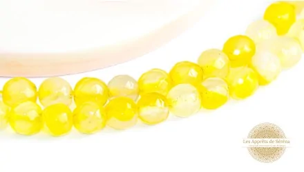 30 Perles 6mm à facettes en agate à rayures naturelle jaune