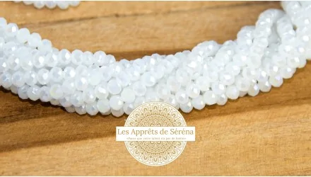 Perles abaques à facettes 3x2mm blanc opaque AB